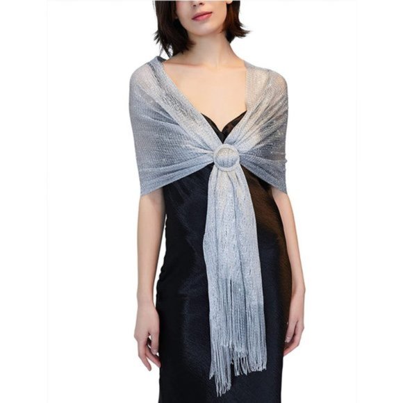 Accessories - Sparkly Shawls and Wraps with Buckle Silver Grey